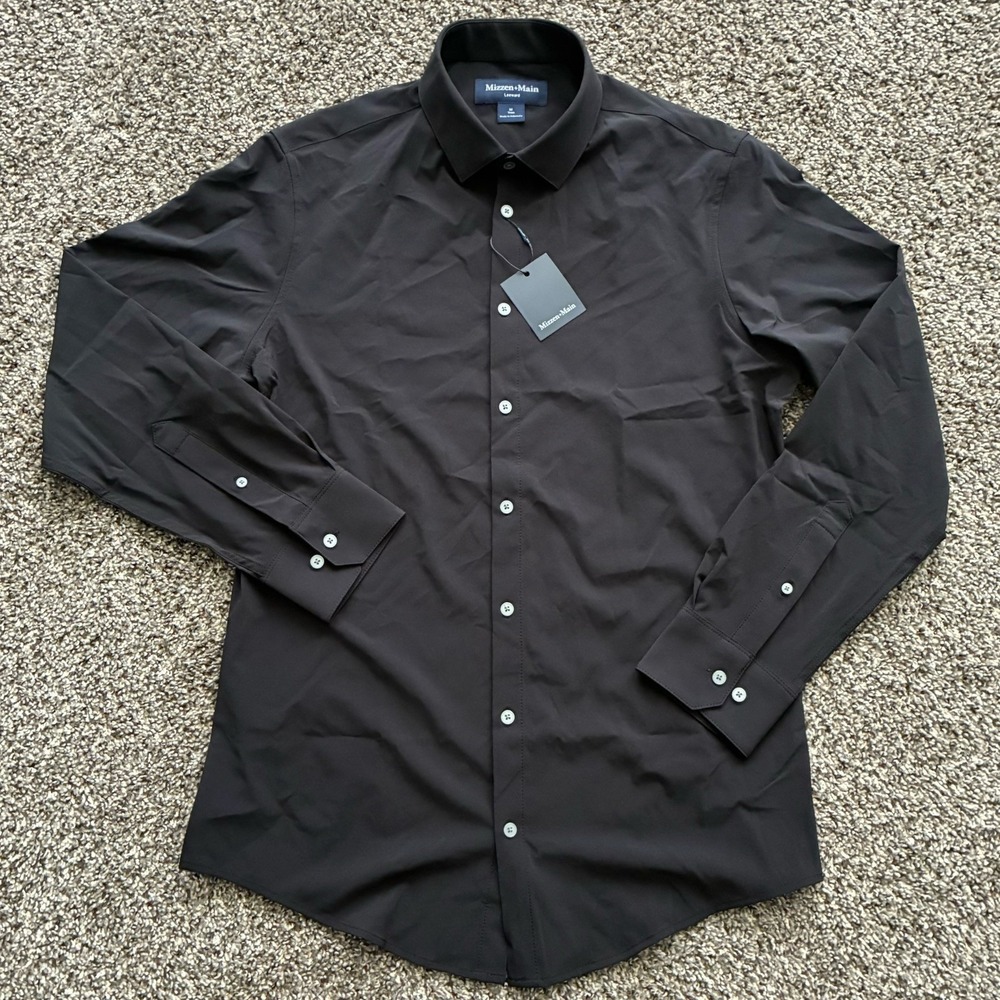 NWT Mizzen & Main Leeward Men's Medium Trim Fit Black Dress Shirt